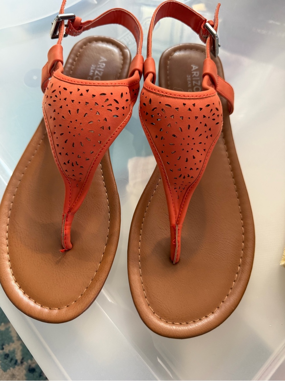 Arizona Jean Company Orange Floral Cutout T-Strap Sandals